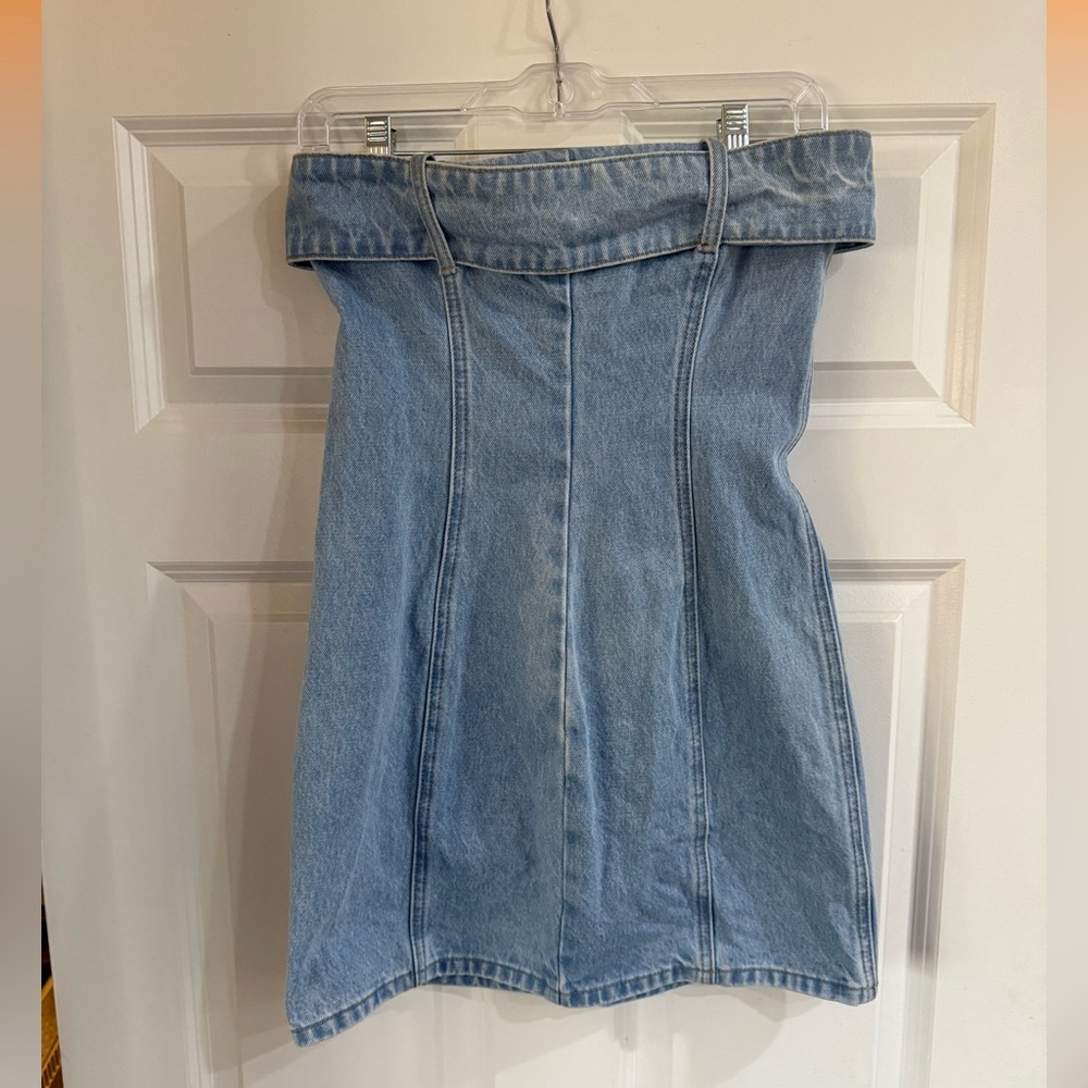 Meshki Light Blue Strapless Denim Mini Dress